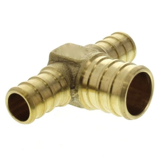 Brass Reducing Tee, 3/4 in x 1/2 in x 1/2 in, PEX Barb