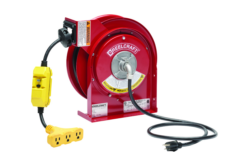 Reelcraft - #L 4545 123 9G - Cord Reel - 12 AWG / 3 Cond x 45ft - 15 AMP - Tri-tap GFCI Outlet - w/ Cord