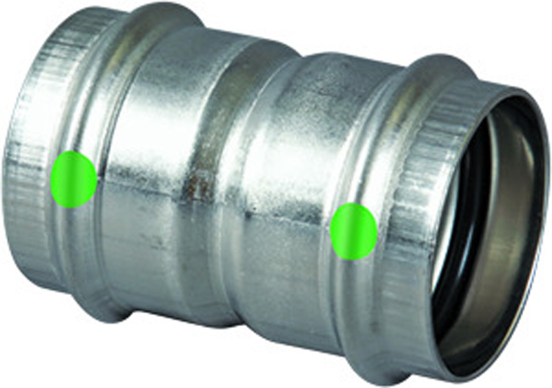 Viega 4015 Series 80285 Coupling With Stop, 1-1/2 in Press x 1-1/2 in Press, Stainless Steel