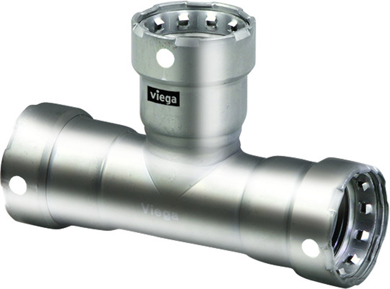 Viega 4118 Series 95140 Tee, 1 in Press x 1 in Press x 3/4 in Press, Stainless Steel