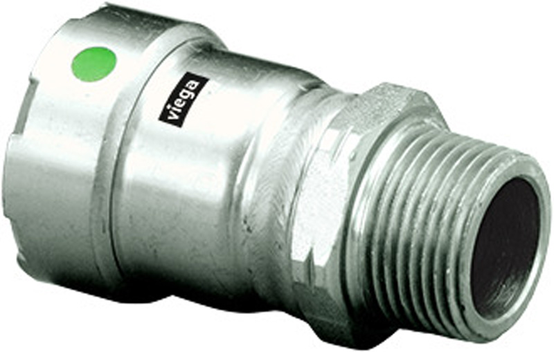 Viega 5111 Series 90230 Pipe Adapter, 1/2 in Press x 1/2 in MNPT, Stainless Steel, Zinc Nickel-Coated