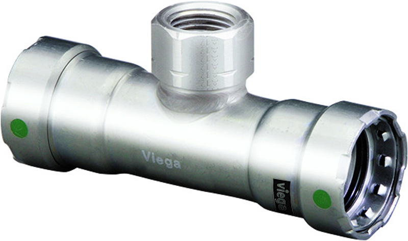 Viega 5117.2 Series 90185 Reducing Tee, 3/4 in Press x 3/4 in Press x 3/4 in FNPT, Stainless Steel