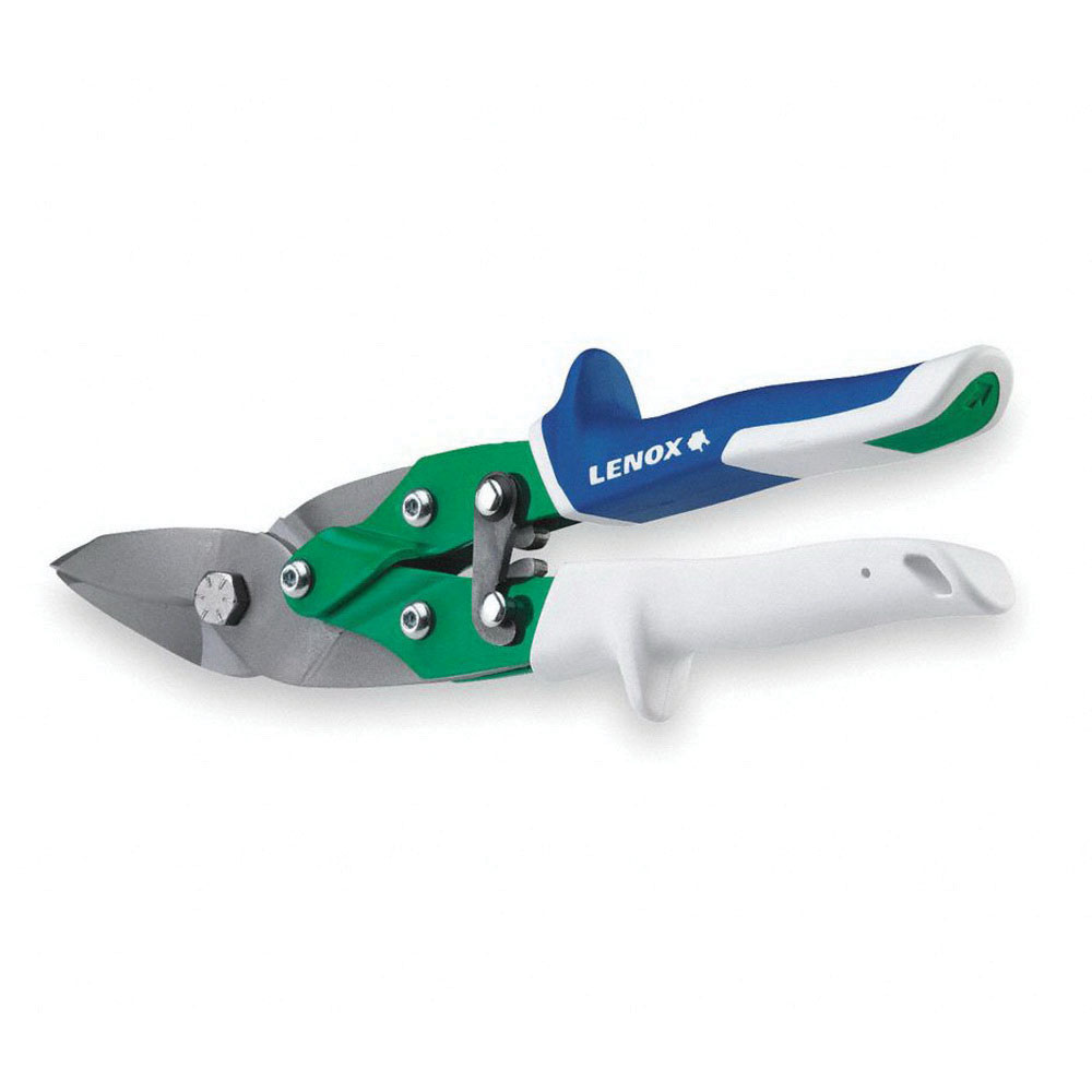 Lenox® 22102102 Green/White Handle Right Cut Aviation Snip, 18 ga Sheet Metal/22 ga Stainless Steel, 10 in L