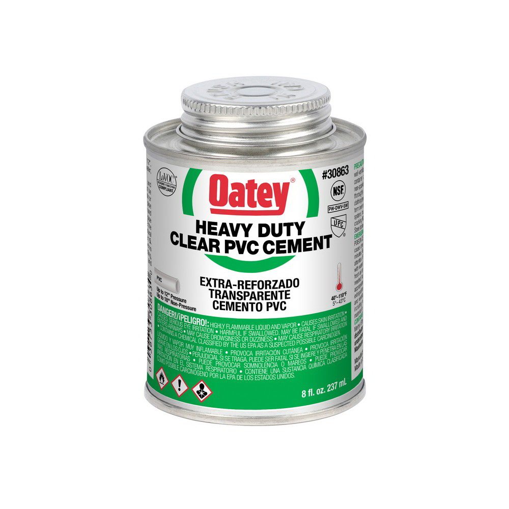 Oatey® 30863 Heavy Duty PVC Cement, 8 oz Can, Clear