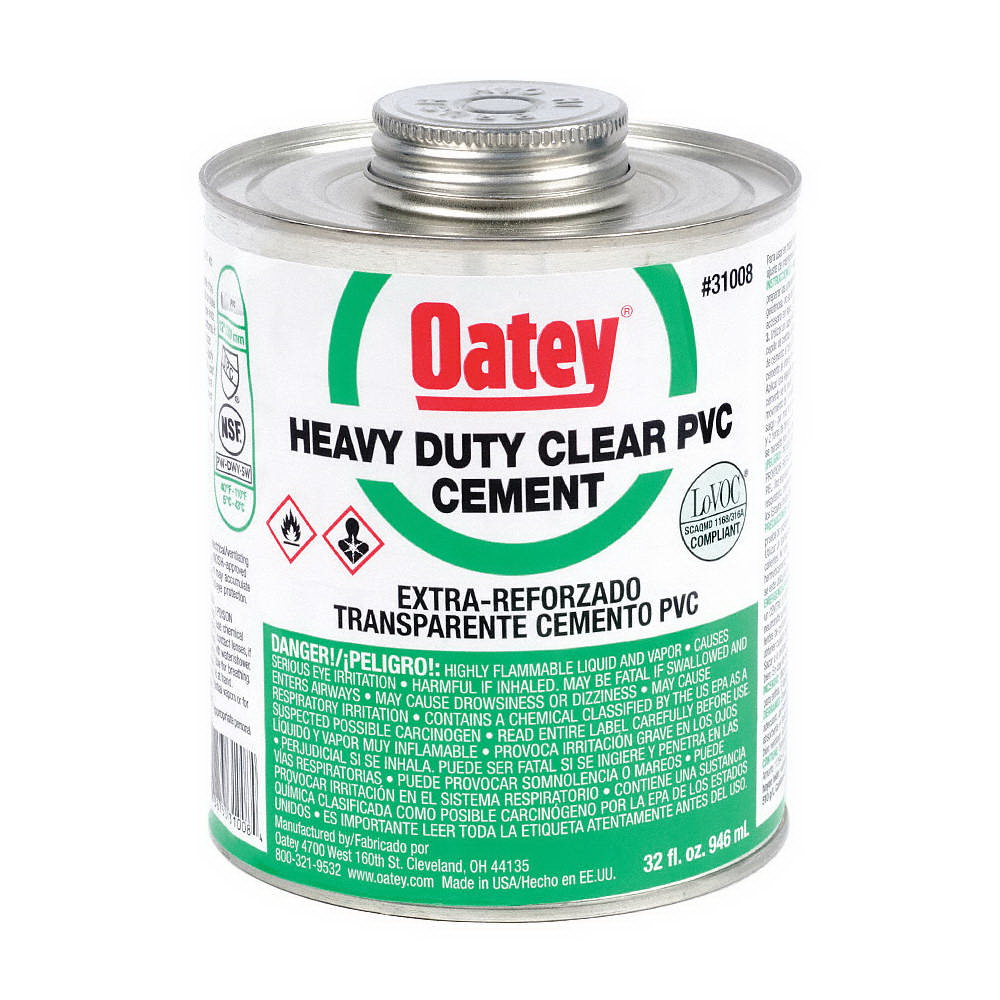 Oatey® 31008 Heavy Duty PVC Cement, 32 oz Can, Clear