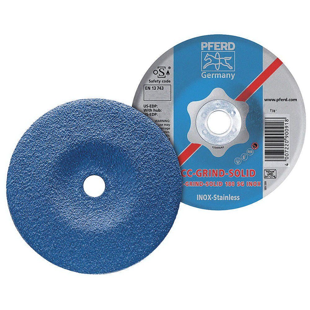PFERD 61235 Aluminum Oxide Depressed Center Wheel, 4-1/2 in Dia x 1/8 in THK, 13300 rpm, Grit 24