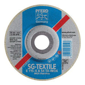 PFERD 61442 Aluminum Oxide Depressed Center Wheel, 4-1/2 in Dia x 1/4 in THK, 13300 rpm, Grit 36